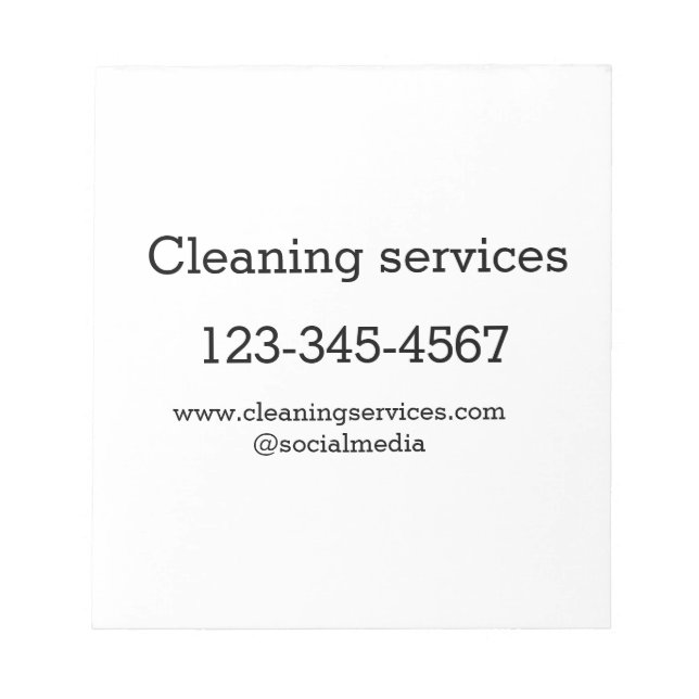 Cleaning services add number website email address notepad (Front)