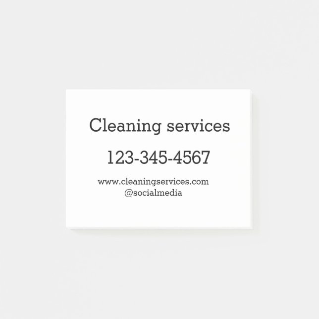 Cleaning services add number website email address post-it notes (Front)