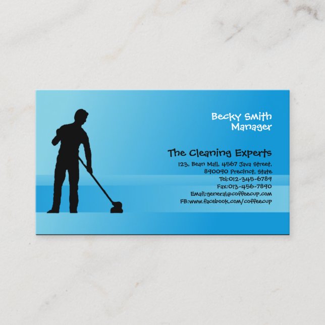 Cleaning Services Business Card Man Mopping (Front)