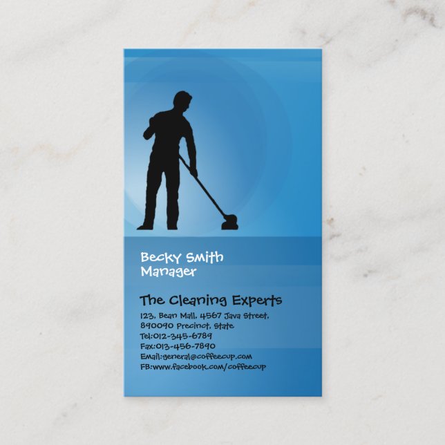Cleaning Services Business Card Man With Mop (Front)