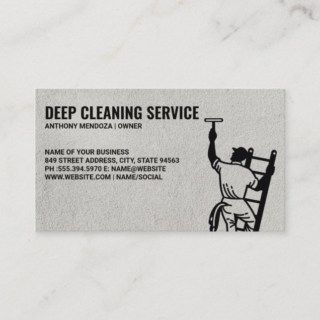 Cleaning Services | Cleaner on Ladder Business Card (Front)