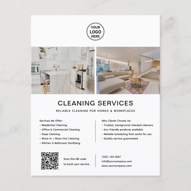 Cleaning Services Custom Logo White QR Flyer (Front)