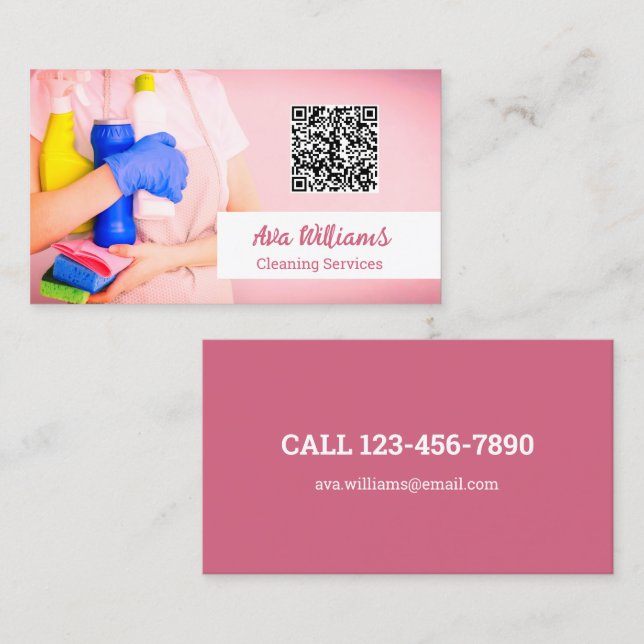 Cleaning Services Custom QR Code Business Card (Front/Back)