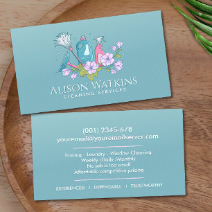 Cleaning Services - Elegant Soft Teal and Pink Business Card