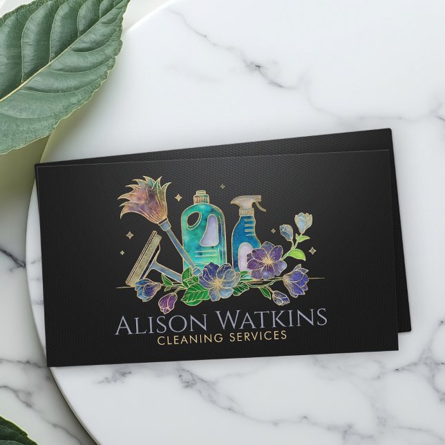 Cleaning Services - Golden Floral Art Business Card (Creator Uploaded)