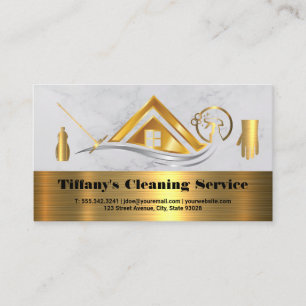 Cleaning Services   Home Gold Metallic Icons Business Card