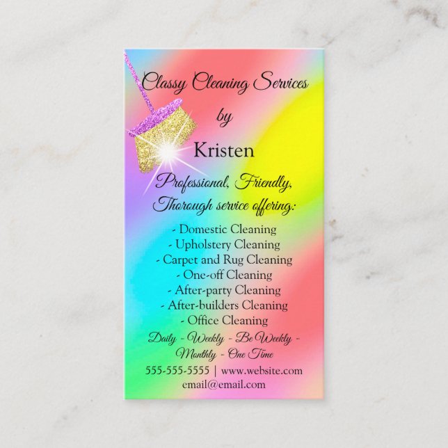 Cleaning Services House Keeping QRCode Logo Pink Business Card (Front)