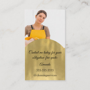 Cleaning Services House Keeping QRCode Photo Gold Business Card