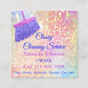 Cleaning Services Housekeeper Pink Rose Glitter Square Business Card