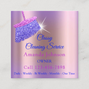 Cleaning Services Housekeeper Rose Purple Square Business Card