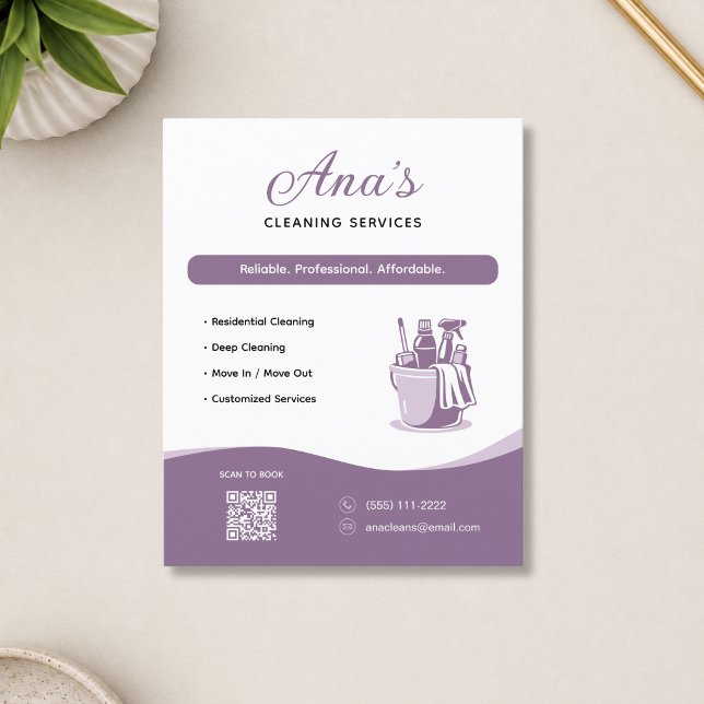 Cleaning Services Housekeeping Mauve QR Code Flyer (Cleaning Services Housekeeping Mauve QR Code Flyer)