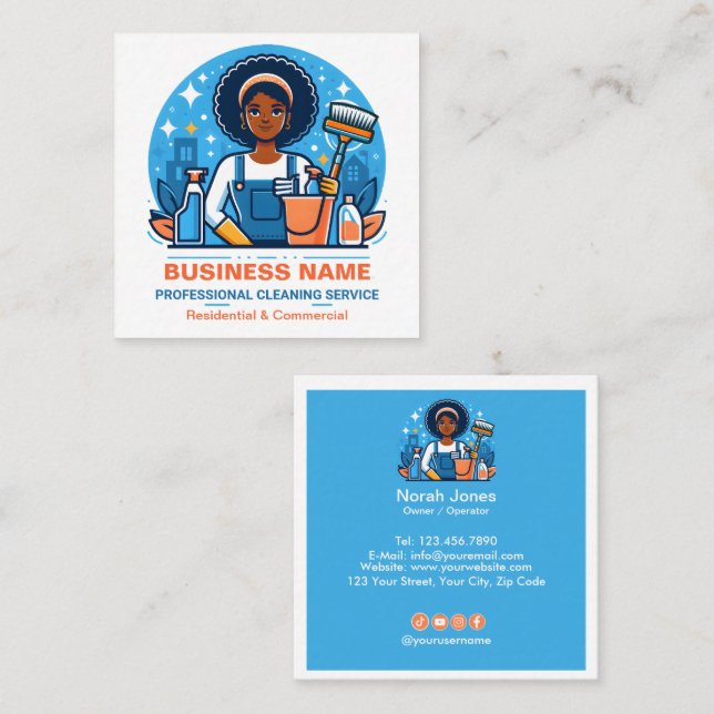 Cleaning Services Housekeeping Square Business Card (Front/Back)