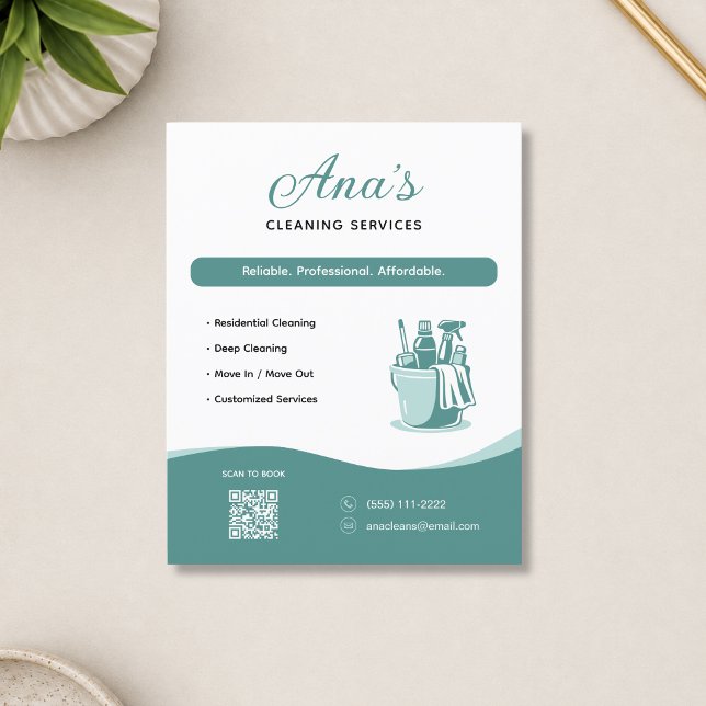 Cleaning Services Housekeeping Teal QR Code Flyer (Cleaning Services Housekeeping Teal QR Code Flyer)