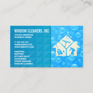 Cleaning Services Icon   Blue Soap Bubbles Business Card