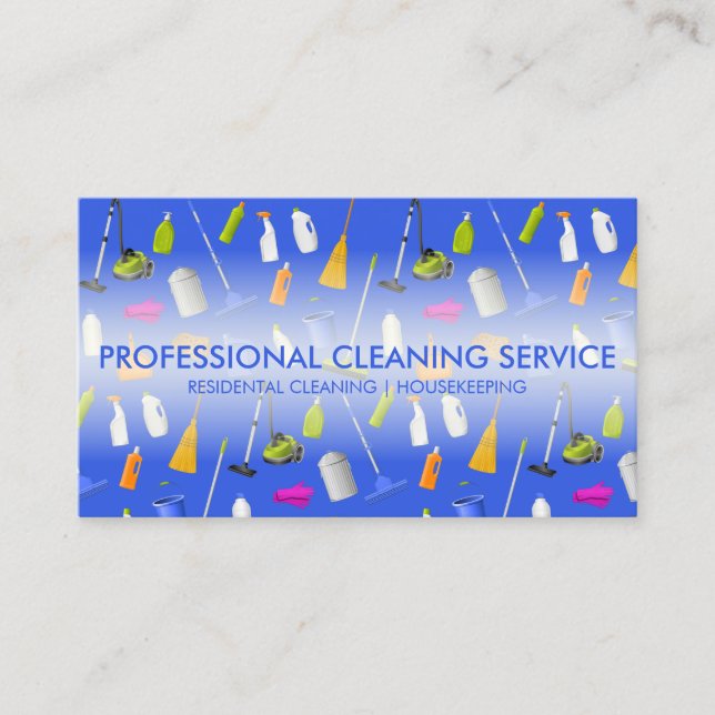 Cleaning Services Icons Cute blue Business Card (Front)