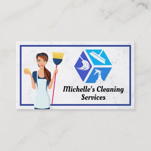 Cleaning Services Icons | Maid | Marble Business Card (Front)