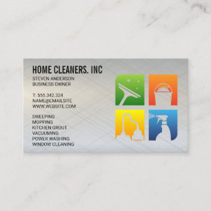 Cleaning Services Icons   Metallic Business Card