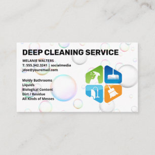 Cleaning Services Logo Bubbles Background Business Card
