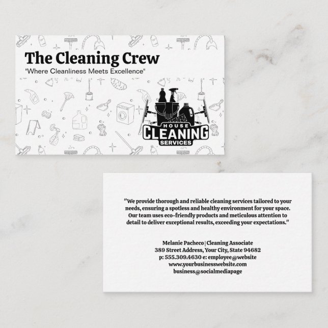 Cleaning Services Logo | Cleaning Elements Pattern Business Card (Front/Back)
