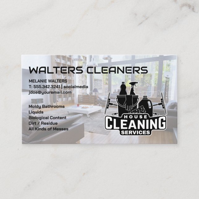 Cleaning Services Logo | House Living Room Business Card (Front)