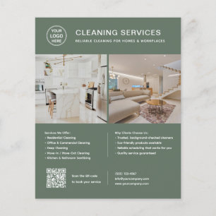 Cleaning Services Logo Photo QR Code Green Flyer
