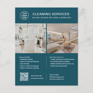 Cleaning Services Logo Photo QR Code Teal Flyer