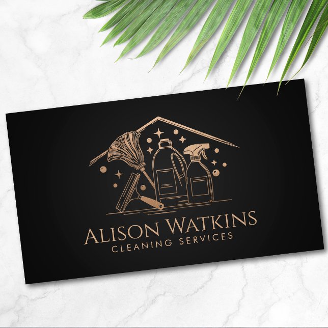 Cleaning Services - Luxury Rose Gold line Art Business Card (Creator Uploaded)