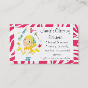 Cleaning services maid business card pink