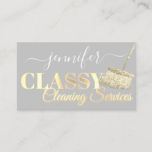 Cleaning Services Maid Grey White Gold Business Card