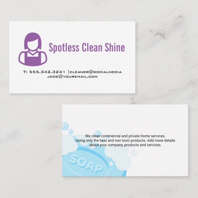 Cleaning Services Maid Icon | Soap Business Card (Front/Back)