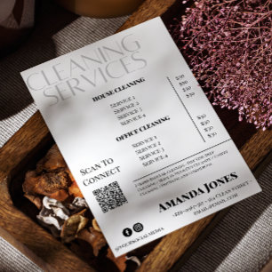 Cleaning Services Maid Price Black And White Invitation