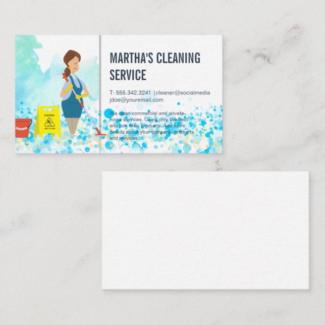 Cleaning Services | Maid Scrubbing Floor Business Card (Front/Back)