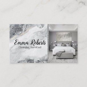 Cleaning Services   Maid Service Silver Marble Business Card