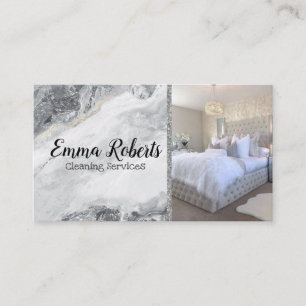 Cleaning Services Maid Service Silver Marble Business Card
