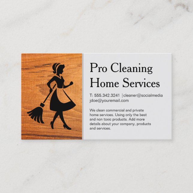 Cleaning Services | Maid with Broom Business Card (Front)