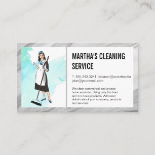 Cleaning Services Maid with Broom Business Card