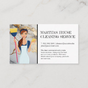 Cleaning Services Maid with Broom Business Card