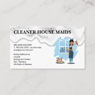 Cleaning Services   Maid with Broom Business Card