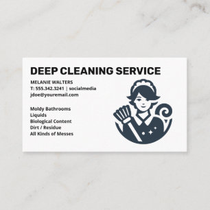 Cleaning Services   Maid with Broom Logo Business Card