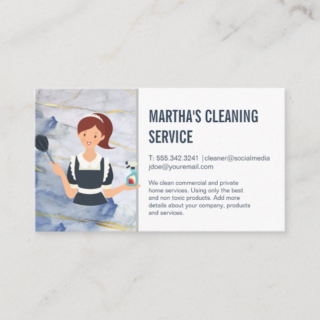 Cleaning Services | Maid with Cleaning Products Business Card (Front)