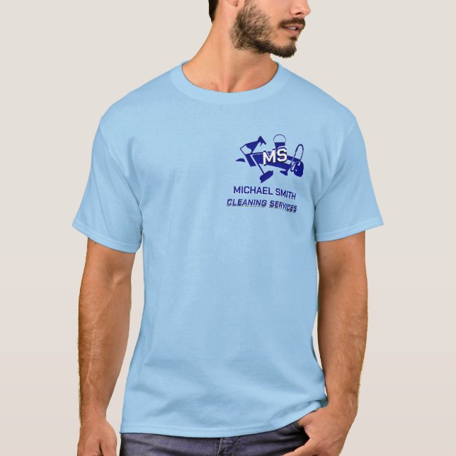 Cleaning Services Modern Custom Logo Light Blue  T-Shirt (Front)