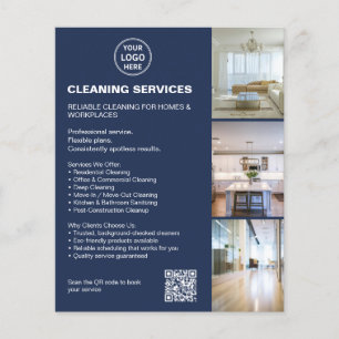 Cleaning Services Navy Blue Taupe Photo Logo QR Flyer