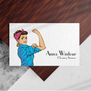 Cleaning Services Qr Code Retro Housekeeper Business Card