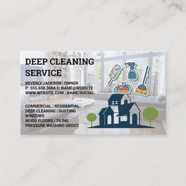 Cleaning Services | Sanitising Tools Icons Business Card (Front)