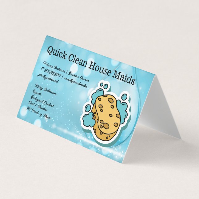 Cleaning Services | Sponge Soap Illustration Business Card (Front)