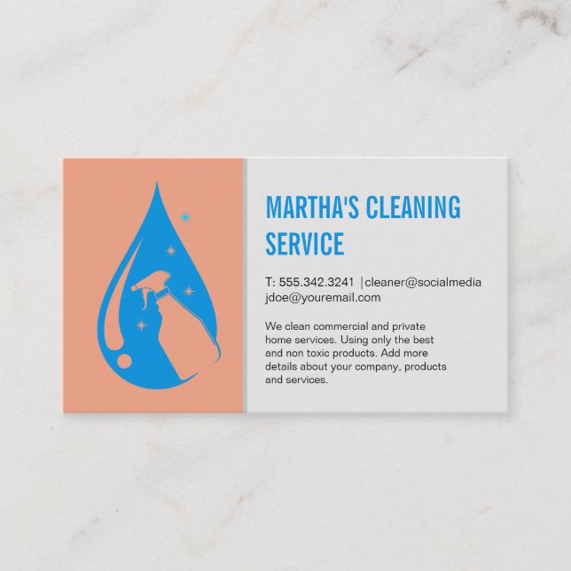 Cleaning Services | Water Drop Cleaning Spray Logo Business Card (Front)