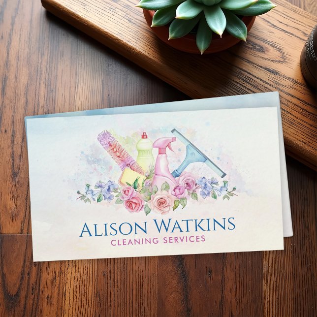 Cleaning Services - Watercolor Floral Business Card (Creator Uploaded)