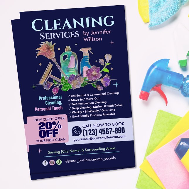 Cleaning Services - Watercolor illustration Flyer (Creator Uploaded)