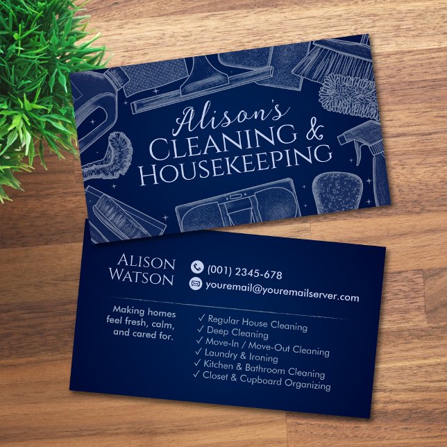 Cleaning Services - White Chalk drawing  Business Card (Creator Uploaded)