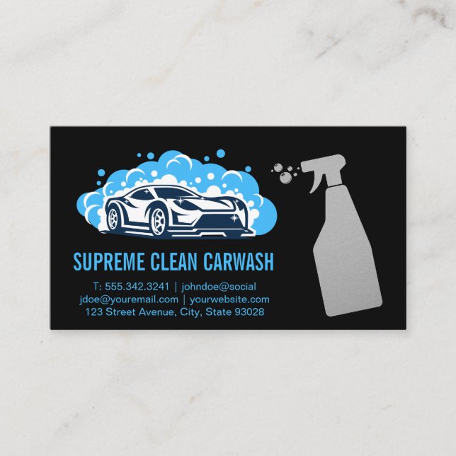 Cleaning Spray Bottle | Carwash Logo Business Card (Front)